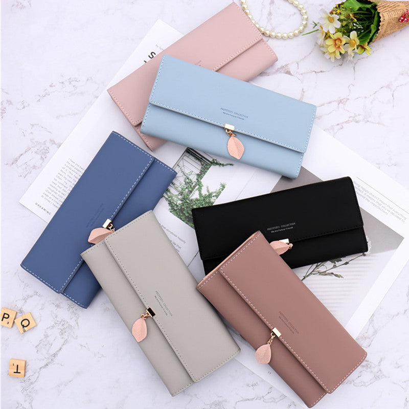 Red Elegant Ladies Long PU Leather Wallet - Slim Clutch with Leaf Charm, Multi-Card Holder & Organizer - Image 2