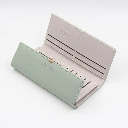 Red Elegant Ladies Long PU Leather Wallet - Slim Clutch with Leaf Charm, Multi-Card Holder & Organizer - Image 6