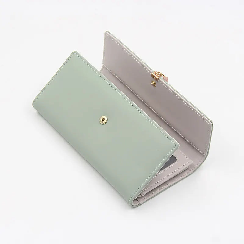 Black Elegant Ladies Long PU Leather Wallet - Slim Clutch with Leaf Charm, Multi-Card Holder & Organizer - Image 4