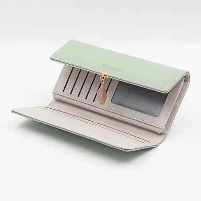 Black Elegant Ladies Long PU Leather Wallet - Slim Clutch with Leaf Charm, Multi-Card Holder & Organizer - Image 7