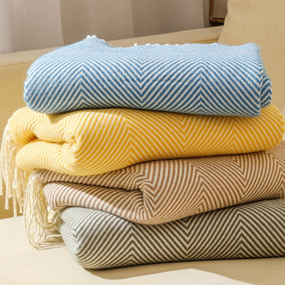 Green Elegant Herringbone Tassel Throw Blanket - Large Acrylic Faux Cashmere Soft Cozy Blanket for Sofa, Bed & Decor (130x240cm) - Image 3
