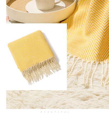 Green Elegant Herringbone Tassel Throw Blanket - Large Acrylic Faux Cashmere Soft Cozy Blanket for Sofa, Bed & Decor (130x240cm) - Image 6