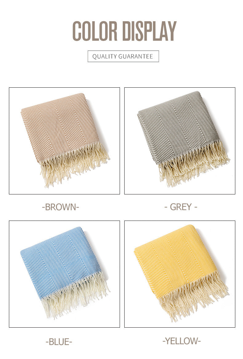 Orange Elegant Herringbone Tassel Throw Blanket - Large Acrylic Faux Cashmere Soft Cozy Blanket for Sofa, Bed & Decor (130x240cm) - Image 5