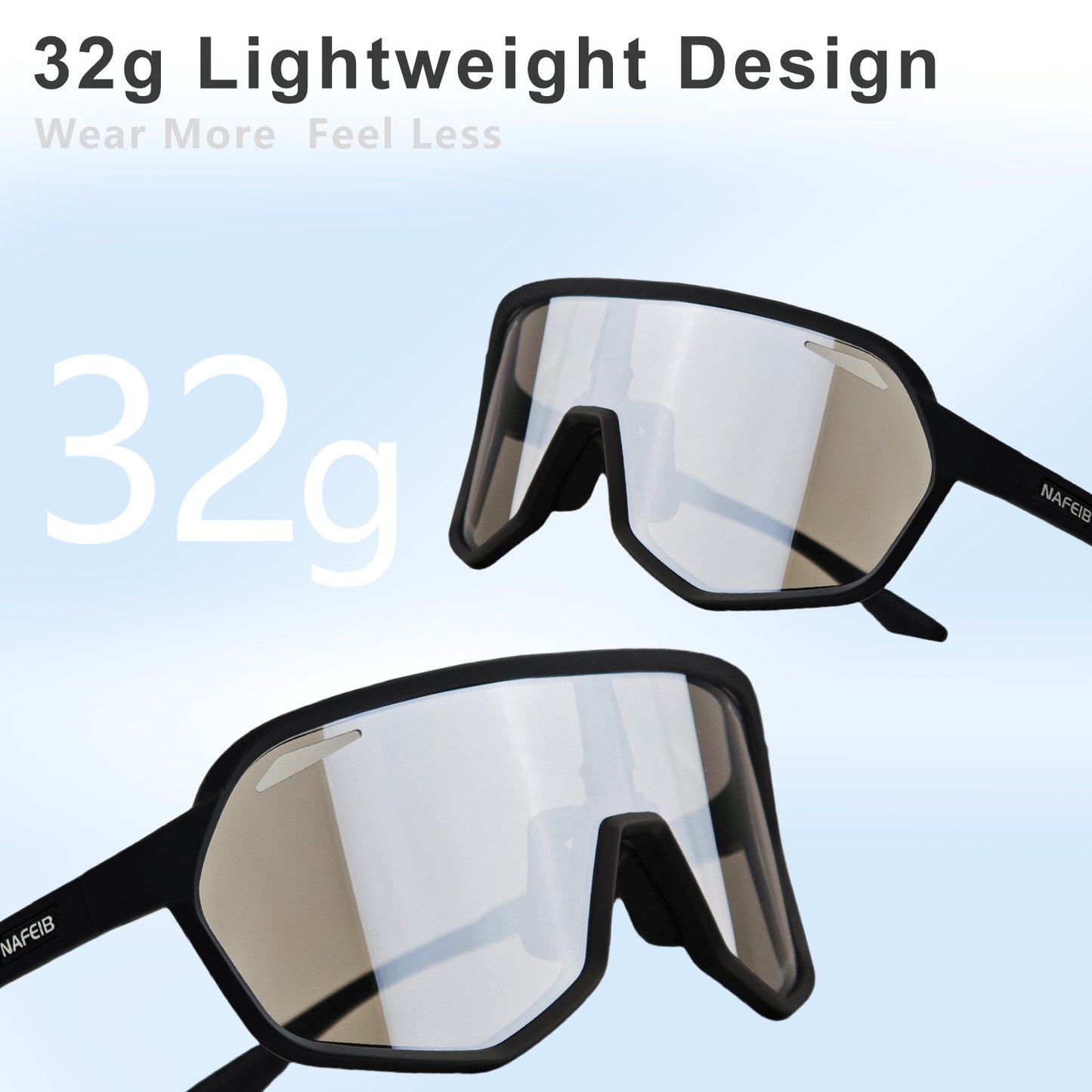 Black frame and photochromic silver lenses Photochromic Cycling Sunglasses - Lightweight TR90 Frame, HD Vision for Road Biking & Running - Image 2