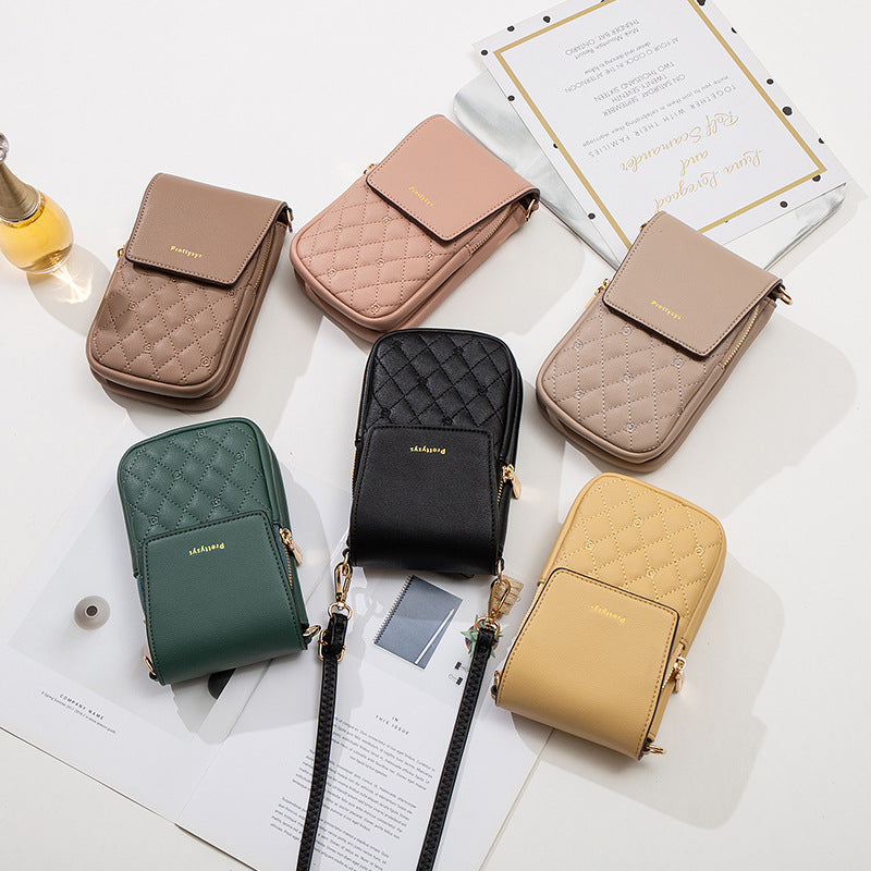 Beige Chic Quilted Crossbody Phone Bag - PU Leather Mini Purse with Floral Stitching & Adjustable Strap - Image 2