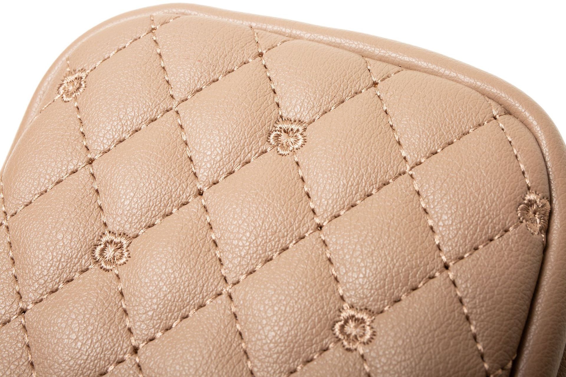 Beige Chic Quilted Crossbody Phone Bag - PU Leather Mini Purse with Floral Stitching & Adjustable Strap - Image 8