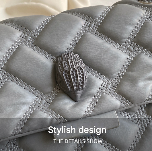 Grey Chic Quilted Crossbody Bag for Women - PU Leather Diamond Pattern Chain Strap Shoulder Purse with Elegant Clasp - Image 3