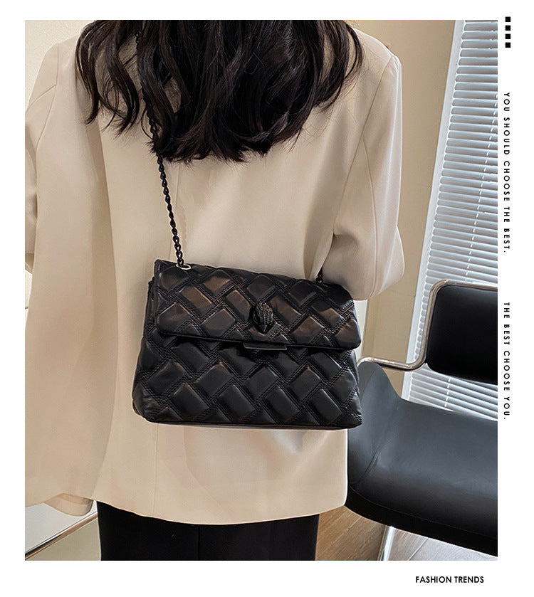 Grey Chic Quilted Crossbody Bag for Women - PU Leather Diamond Pattern Chain Strap Shoulder Purse with Elegant Clasp - Image 8