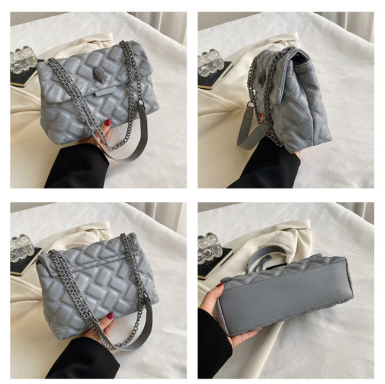 White Chic Quilted Crossbody Bag for Women - PU Leather Diamond Pattern Chain Strap Shoulder Purse with Elegant Clasp - Image 3