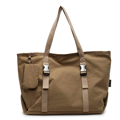 Khaki Women's Large Capacity Nylon Tote Bag - Stylish Casual Shoulder with Detachable Pouch - Image 2