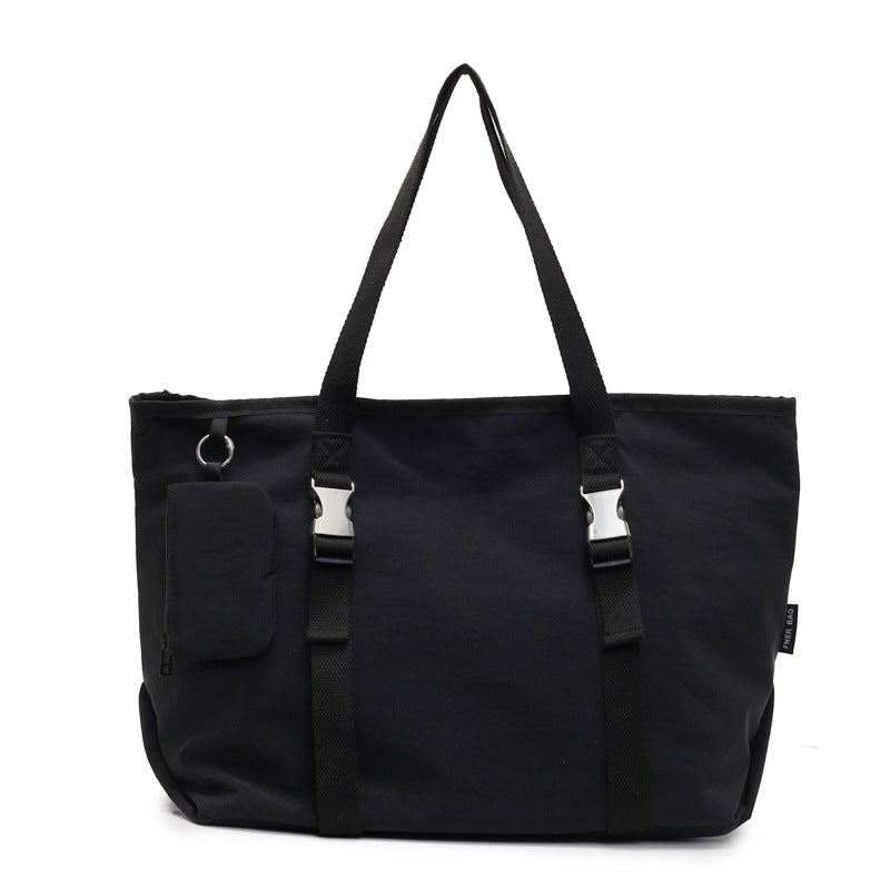 Black Women's Large Capacity Nylon Tote Bag - Stylish Casual Shoulder with Detachable Pouch - Image 2