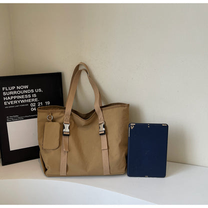 Black Women's Large Capacity Nylon Tote Bag - Stylish Casual Shoulder with Detachable Pouch - Image 6