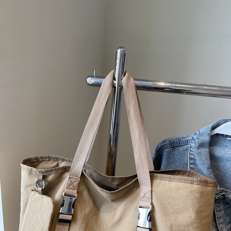 Black Women's Large Capacity Nylon Tote Bag - Stylish Casual Shoulder with Detachable Pouch - Image 9