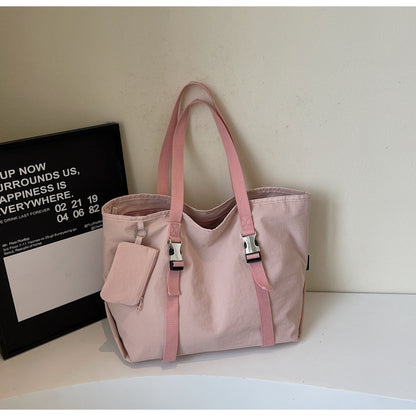 Pink Women's Large Capacity Nylon Tote Bag - Stylish Casual Shoulder with Detachable Pouch