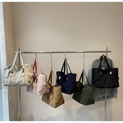 Beige Women's Large Capacity Nylon Tote Bag - Stylish Casual Shoulder with Detachable Pouch - Image 3