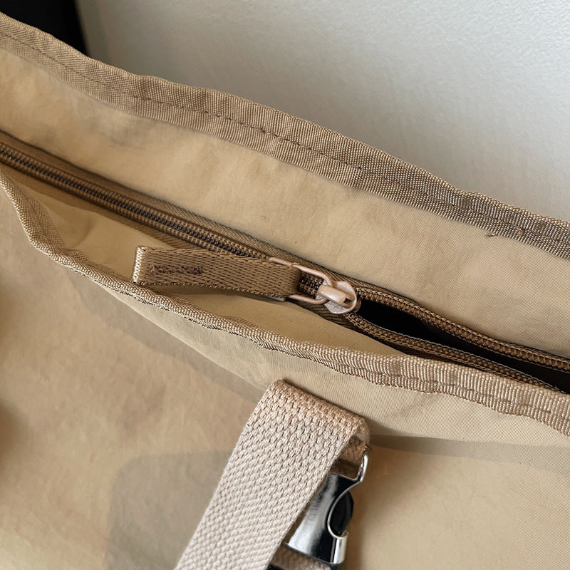 Beige Women's Large Capacity Nylon Tote Bag - Stylish Casual Shoulder with Detachable Pouch - Image 7