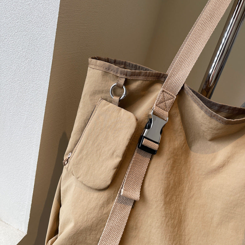 Beige Women's Large Capacity Nylon Tote Bag - Stylish Casual Shoulder with Detachable Pouch - Image 8