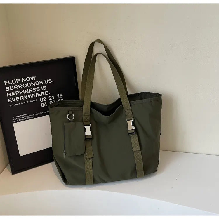 Green Women's Large Capacity Nylon Tote Bag - Stylish Casual Shoulder & Crossbody Bag with Detachable Pouch
