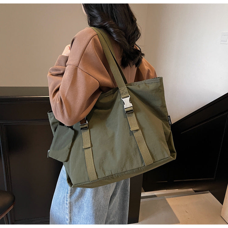 Green Women's Large Capacity Nylon Tote Bag - Stylish Casual Shoulder & Crossbody Bag with Detachable Pouch - Image 2