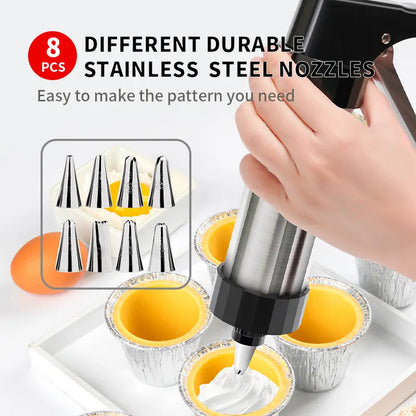 Silver and Black Stainless Steel Cookie Press Gun Kit - Biscuit Maker & Icing Decorating Set with 13 Discs & 8 Nozzles - Image 3