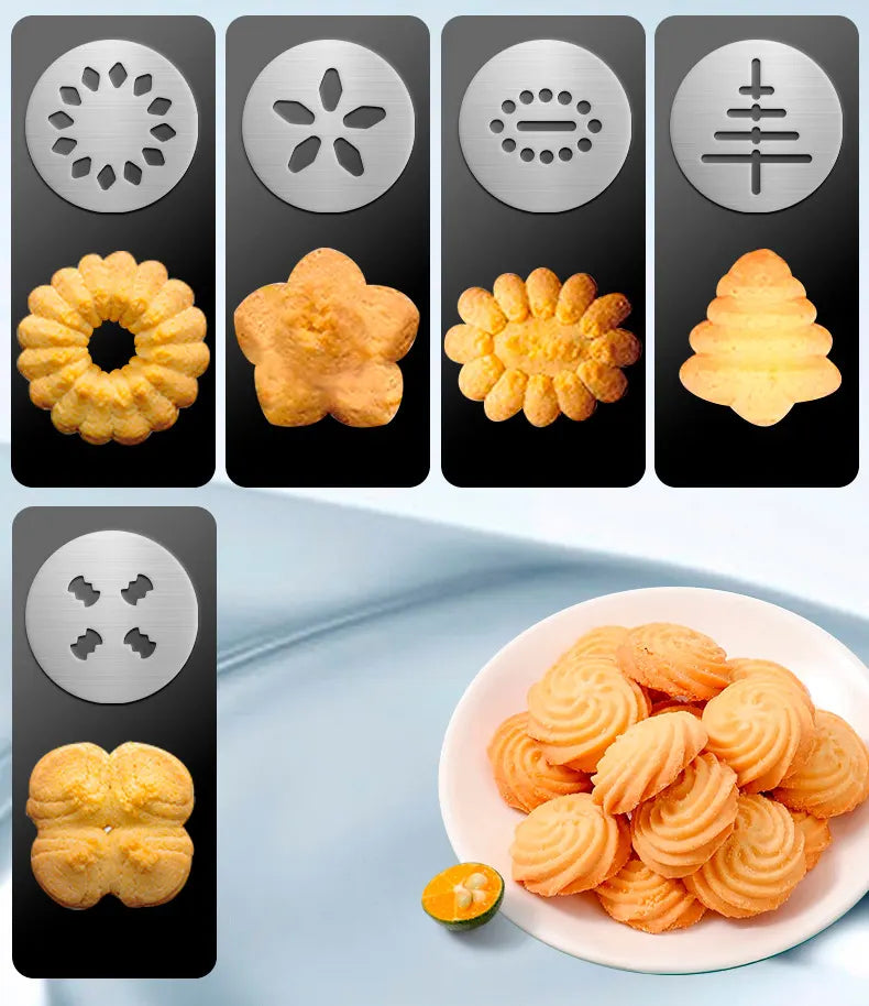Silver and Black Stainless Steel Cookie Press Gun Kit - Biscuit Maker & Icing Decorating Set with 13 Discs & 8 Nozzles - Image 7