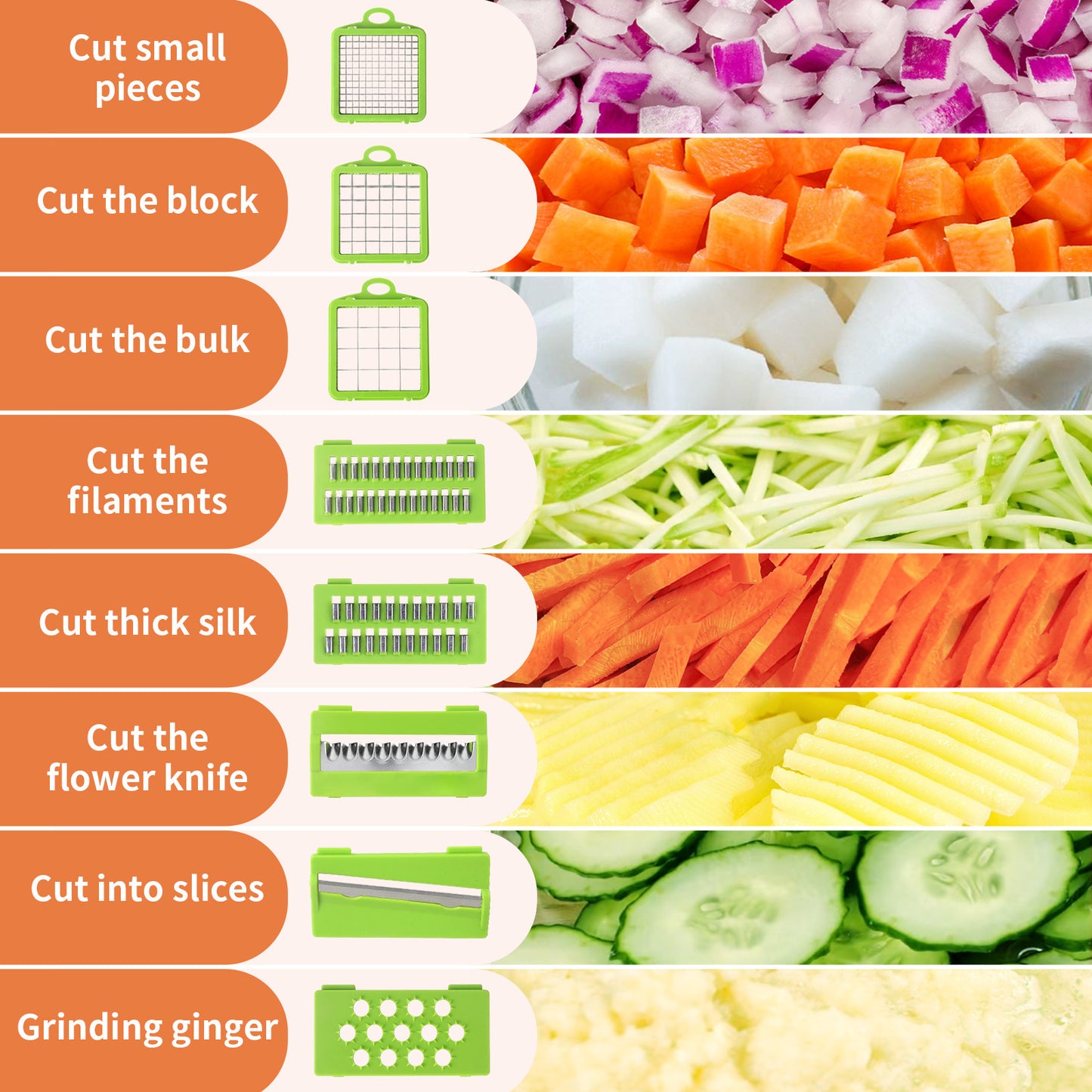 Green Versatile 14-in-1 Vegetable Chopper & Slicer Set - Multi-functional Kitchen Mandoline Dicer & Grater - Image 3