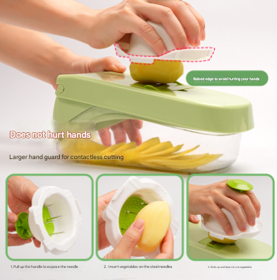 Green Versatile 14-in-1 Vegetable Chopper & Slicer Set - Multi-functional Kitchen Mandoline Dicer & Grater - Image 4