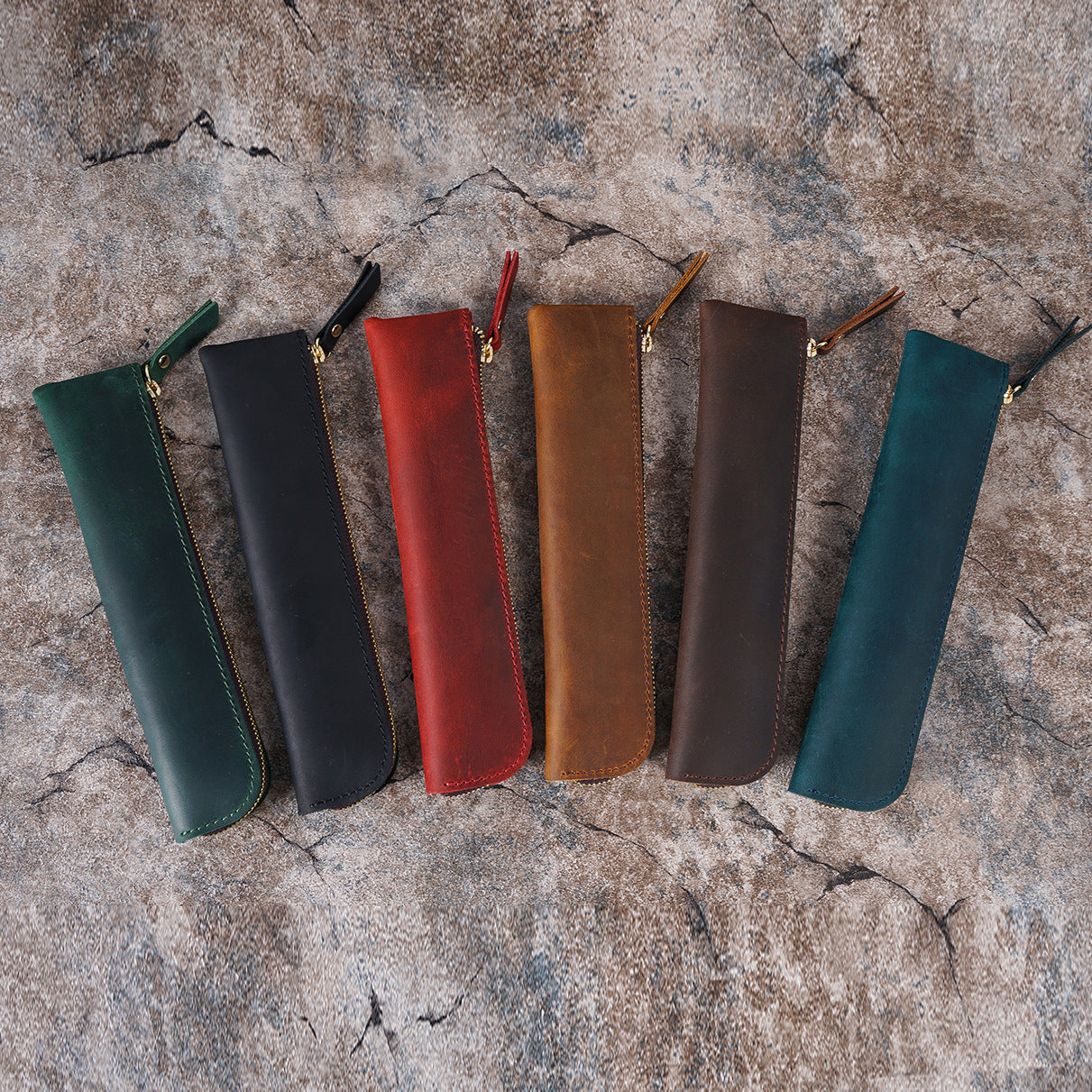Black Vintage Crazy Horse Leather Zippered Pen Case - Retro Pencil Pouch & Small Accessories Bag - Image 6