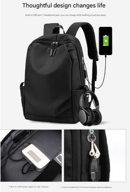 Black Modern Anti-Theft Laptop Backpack with USB Charging Port - Water-Repellent Travel & Business Bag for 15.6 Inch Laptops - Image 5