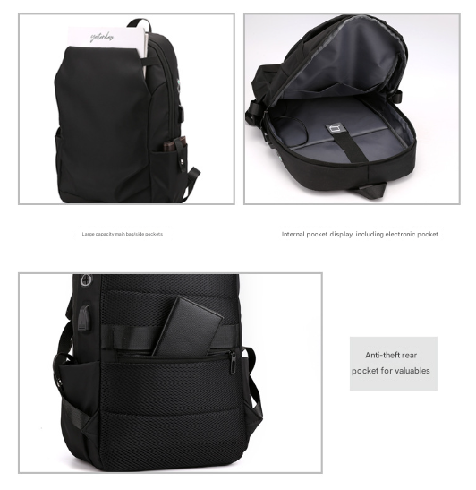 Grey Modern Anti-Theft Laptop Backpack with USB Charging Port - Water-Repellent Travel & Business Bag for 15.6 Inch Laptops - Image 6