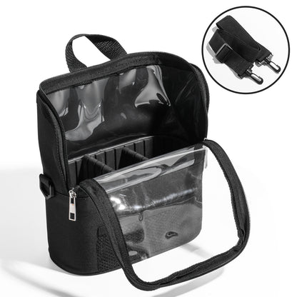 Black Professional Makeup Bag Organizer - Large Capacity Travel Cosmetic Case with Brush Holder, Adjustable Dividers & Shoulder Strap - Image 5