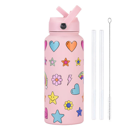 Style 11G Colorful Plaid Vibrant Fun Print 1L Stainless Steel Insulated Water Bottle - 32oz Large Capacity with Straw Lid & Carry Handle - BPA-Free