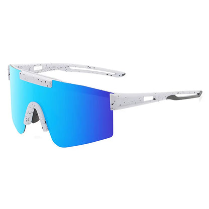 Blue Lenses With White Temples Ultra-Light Polarized Sports Sunglasses - Wraparound Shield Design for Cycling & Outdoor Performance