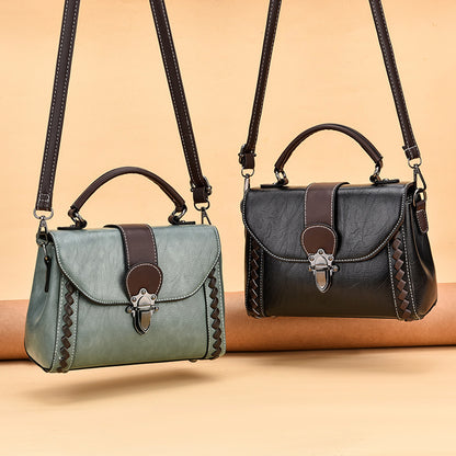 Black Elegant Women's PU Leather Top Handle Satchel - Versatile Crossbody Bag with Classic Clasp & Braided Detail - Image 2