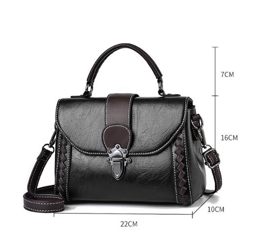 Black Elegant Women's PU Leather Top Handle Satchel - Versatile Crossbody Bag with Classic Clasp & Braided Detail - Image 4