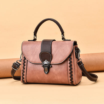 Pink Elegant Women's PU Leather Top Handle Satchel - Versatile Crossbody Bag with Classic Clasp & Braided Detail