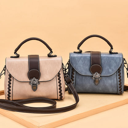 Brown Elegant Women's PU Leather Top Handle Satchel - Versatile Crossbody Bag with Classic Clasp & Braided Detail - Image 3