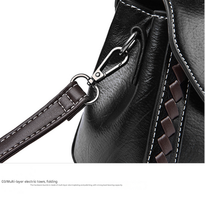 Brown Elegant Women's PU Leather Top Handle Satchel - Versatile Crossbody Bag with Classic Clasp & Braided Detail - Image 8