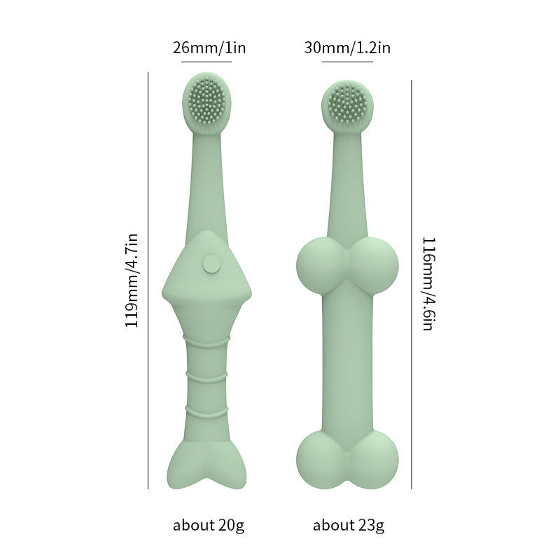 6 x Silicone Pet Toothbrush (3 Fish shape and 3 Bone shape) Green Gentle Food-Grade Silicone Pet Toothbrush - Promotes Healthy Teeth & Gums for Dogs & Cats - Image 2