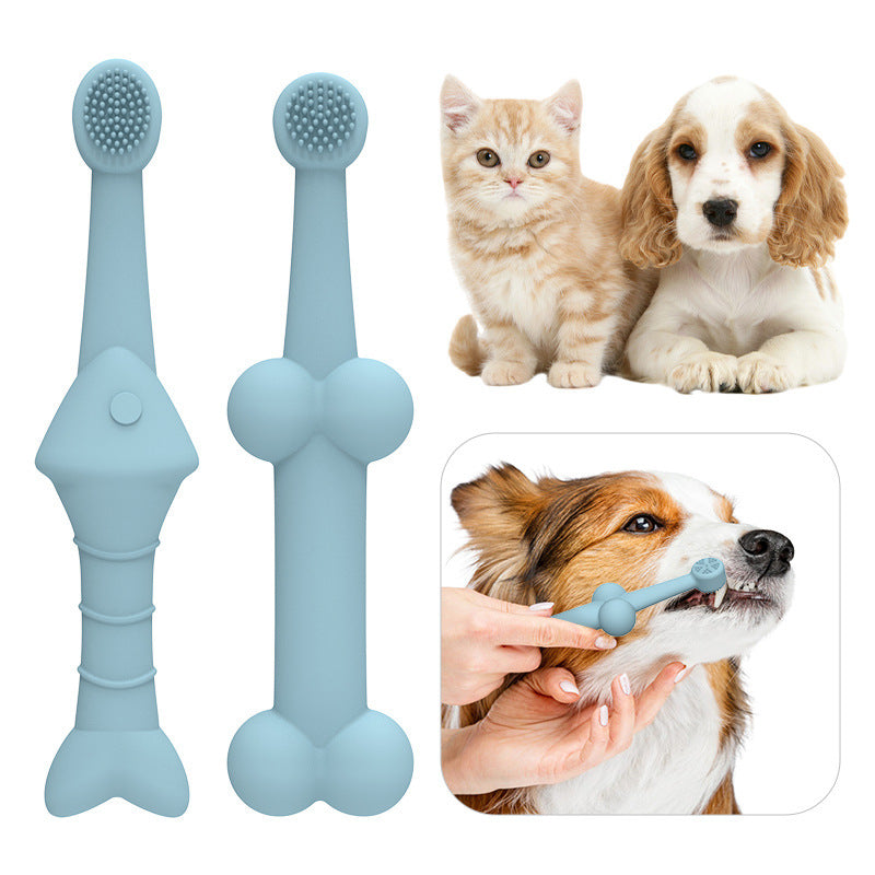 6 x Silicone Pet Toothbrush (3 Fish shape and 3 Bone shape) Green Gentle Food-Grade Silicone Pet Toothbrush - Promotes Healthy Teeth & Gums for Dogs & Cats - Image 4