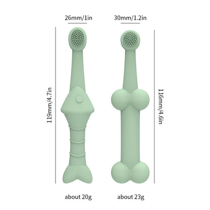 6 x Silicone Pet Toothbrush (3 Fish shape and 3 Bone shape) Beige Gentle Food-Grade Silicone Pet Toothbrush - Promotes Healthy Teeth & Gums for Dogs & Cats - Image 2