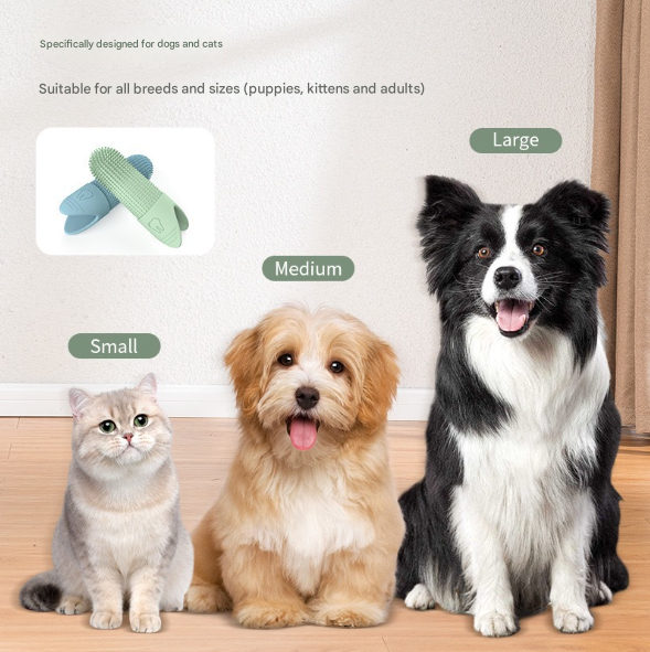 4 Pcs Green Soft Silicone Pet Finger Toothbrush - Gentle Dental Care for Dogs & Cats, Tartar & Plaque Remover - Image 2