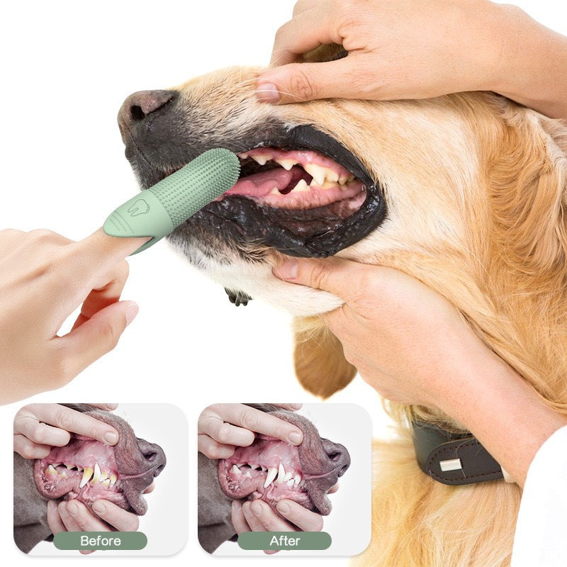 4 Pcs Green Soft Silicone Pet Finger Toothbrush - Gentle Dental Care for Dogs & Cats, Tartar & Plaque Remover - Image 3