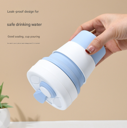 2 Pcs White and Blue 350ml Collapsible Silicone Travel Cup - Portable, Leak-Proof & Food-Grade Drinking Mug with Lid, Insulating Sleeve & Straw - Image 6