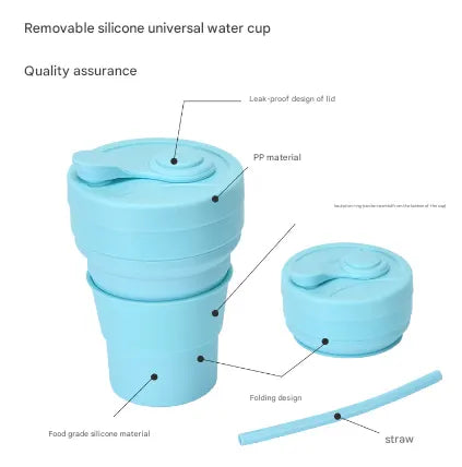 2 Pcs Purple 350ml Collapsible Silicone Travel Cup - Portable, Leak-Proof & Food-Grade Drinking Mug with Lid, Insulating Sleeve & Straw - Image 4