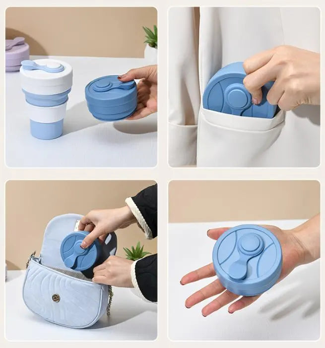 2 Pcs Purple 350ml Collapsible Silicone Travel Cup - Portable, Leak-Proof & Food-Grade Drinking Mug with Lid, Insulating Sleeve & Straw - Image 7