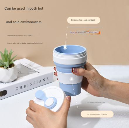 2 Pcs Black 350ml Collapsible Silicone Travel Cup - Portable, Leak-Proof & Food-Grade Drinking Mug with Lid, Insulating Sleeve & Straw - Image 5