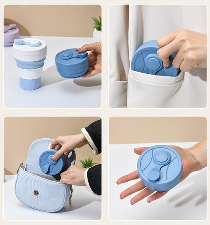 2 Pcs Black 350ml Collapsible Silicone Travel Cup - Portable, Leak-Proof & Food-Grade Drinking Mug with Lid, Insulating Sleeve & Straw - Image 7