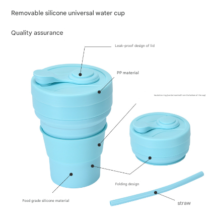 2 Pcs White and Grey 350ml Collapsible Silicone Travel Cup - Portable, Leak-Proof & Food-Grade Drinking Mug with Lid, Insulating Sleeve & Straw - Image 4