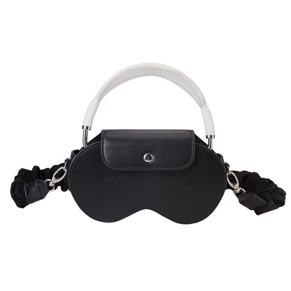Black Chic PU Leather Crossbody Storage Bag for Apple AirPods Max - Protective Case with Ruched Fabric Strap & Top Handle